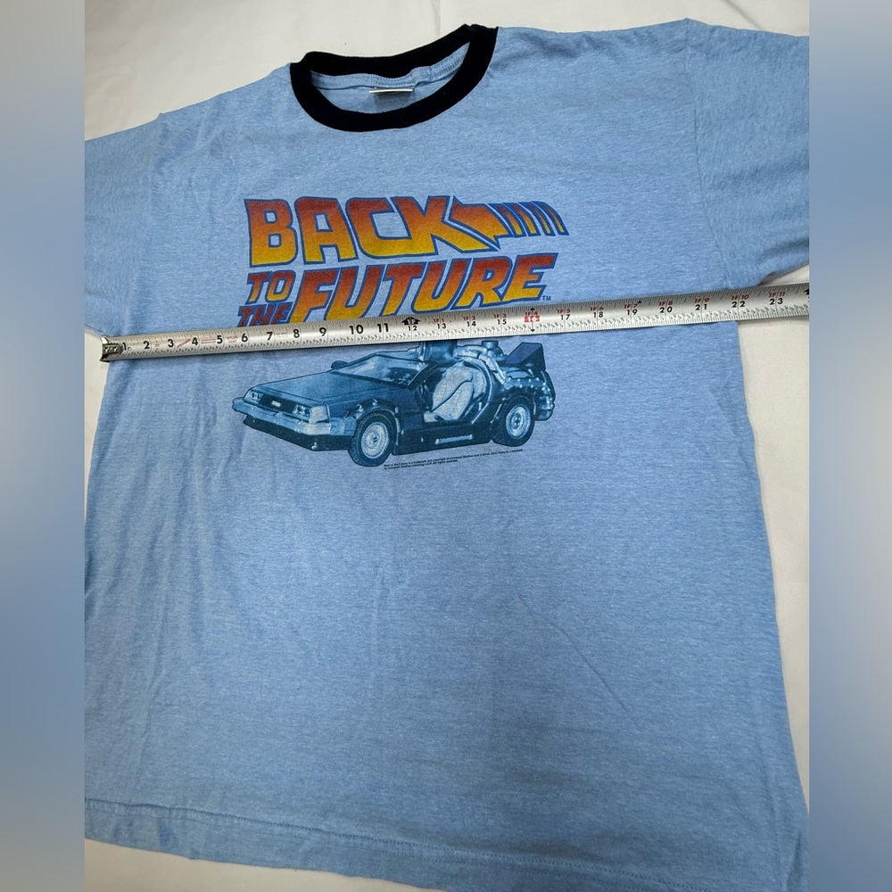 Back to the Future vintage Thunder Creek Light Blue Ringer Graphic Tee. NWOT - Picture 10 of 11